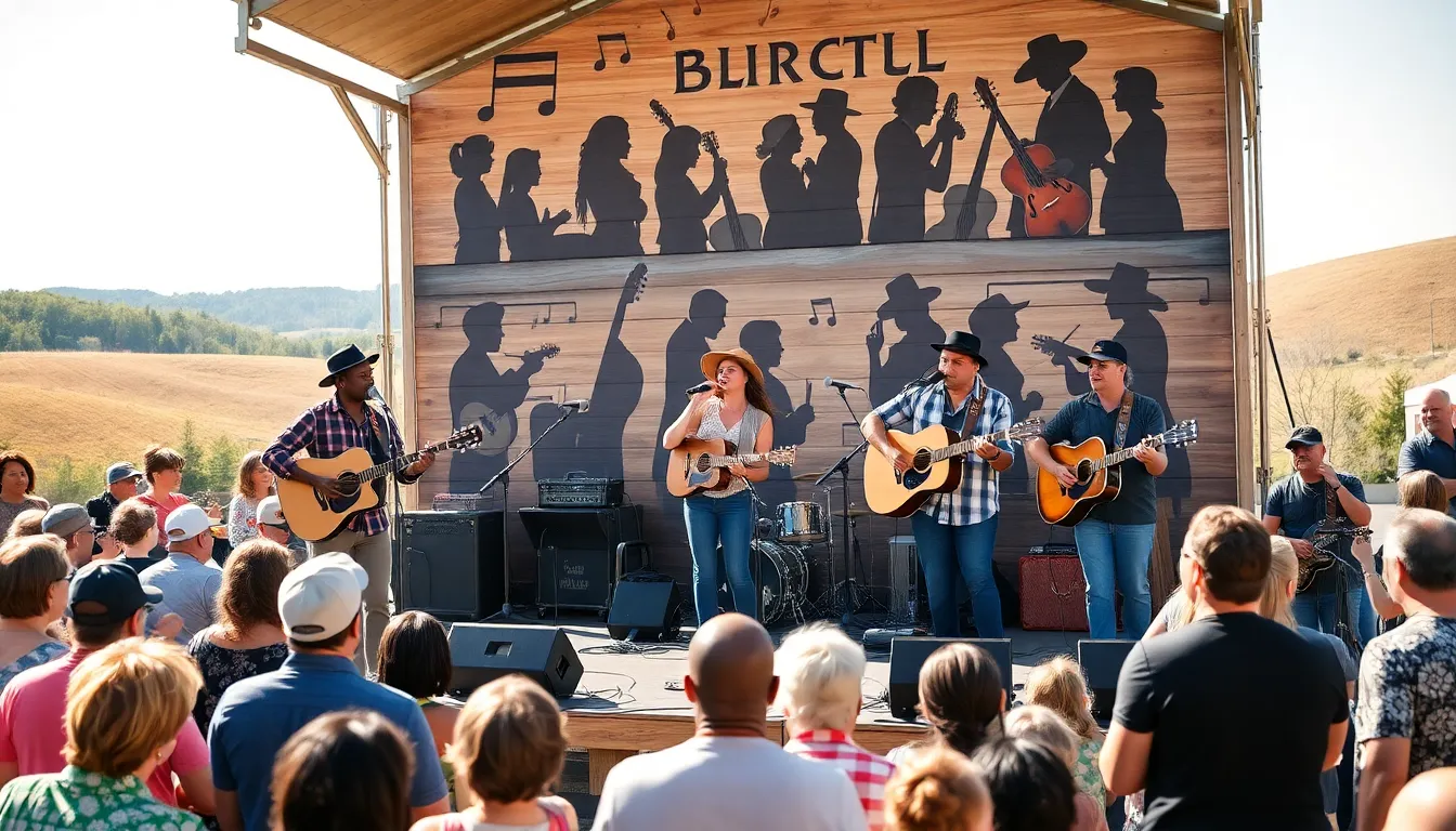 diverse musicians performing at an outdoor stage in Bristol, TN.